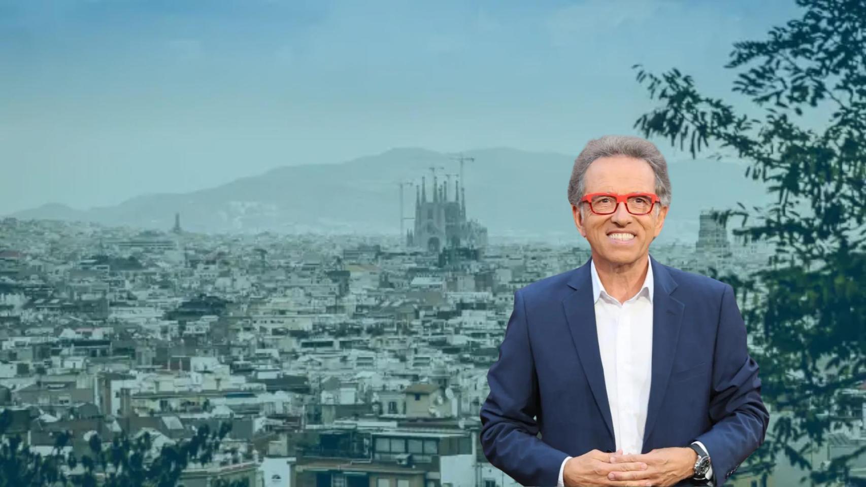 Montaje de Jordi Hurtado con una foto de Barcelona de fondo