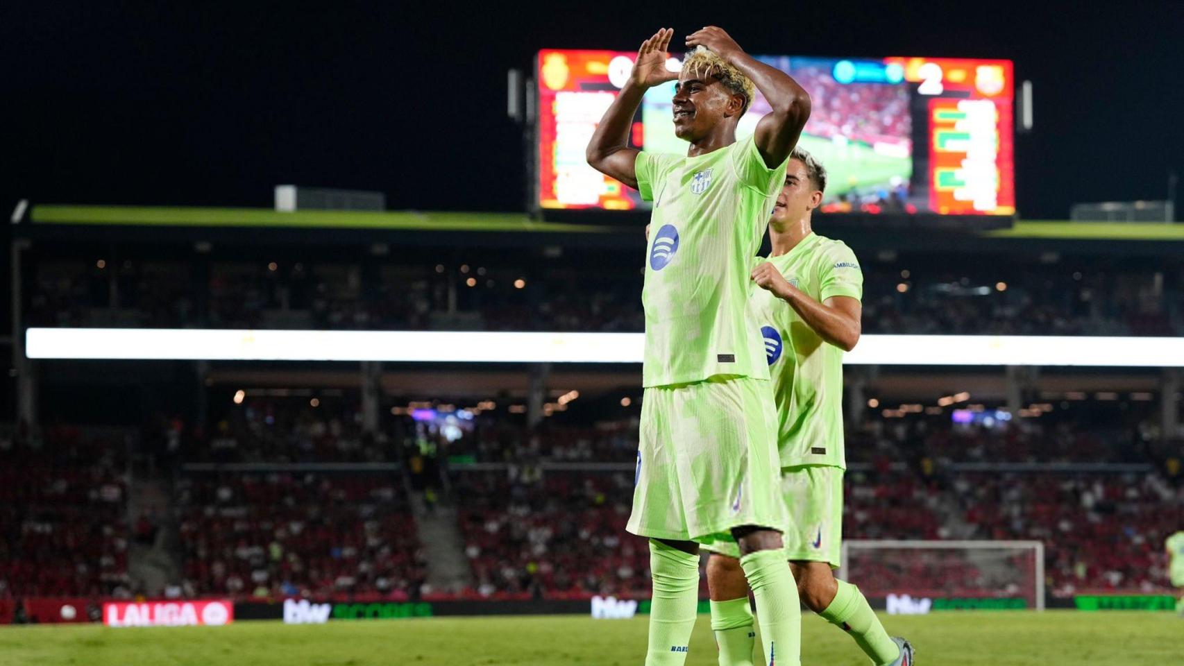 Lamine Yamal celebra su gol ante el Mallorca