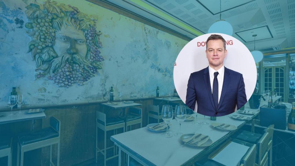 Montaje de Matt Damon cenó y el restaurante Denassus en Barcelona