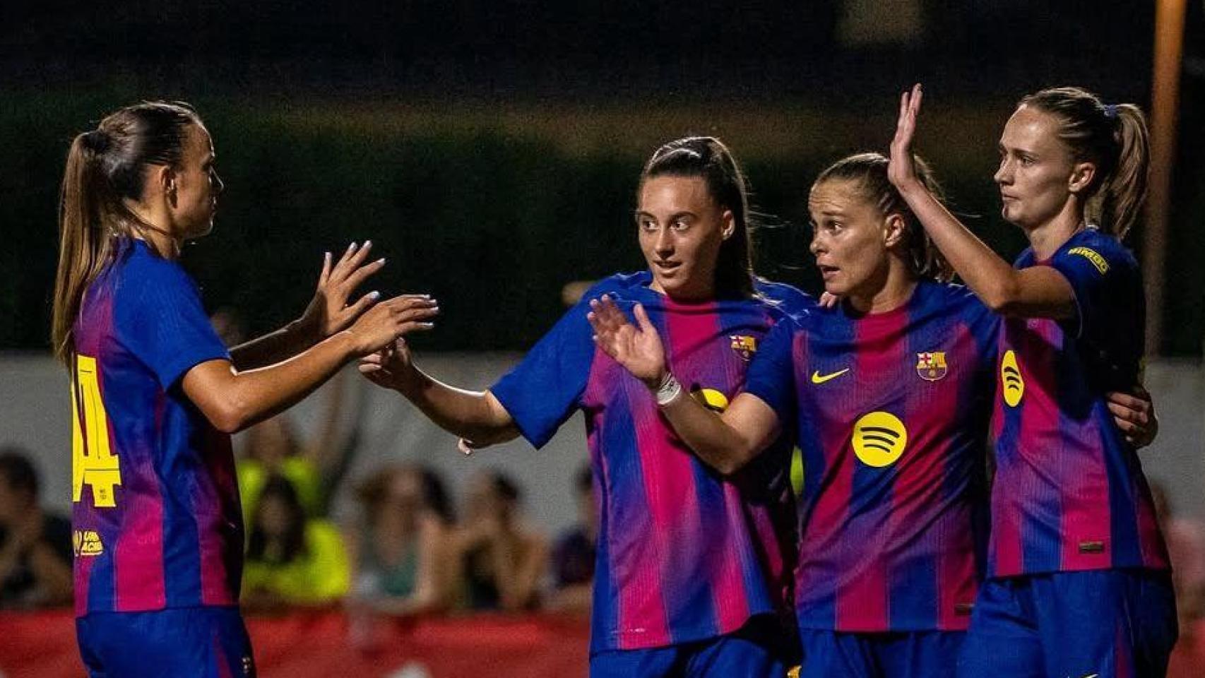 Las jugadoras del Barça Femenino celebrando un gol en la Copa Catalunya