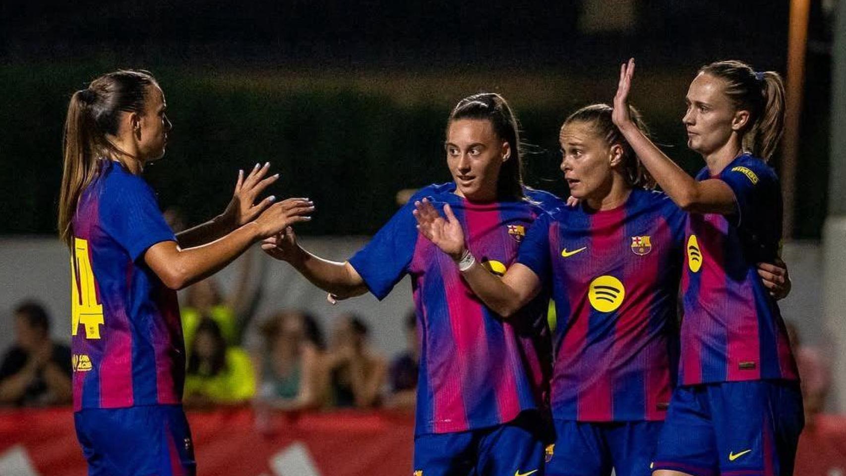 Las jugadoras del Barça Femenino celebrando un gol en la Copa Catalunya
