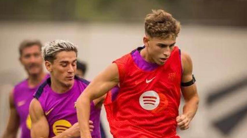Gavi y Fermín López en un entrenamiento del Barça