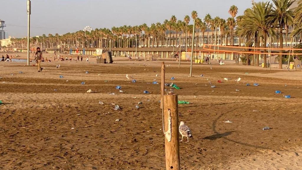 Imagen de basura en la playa de Somorrostro de Barcelona