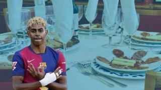 Montaje de Lamine Yamal con su restaurante favorito de Barcelona