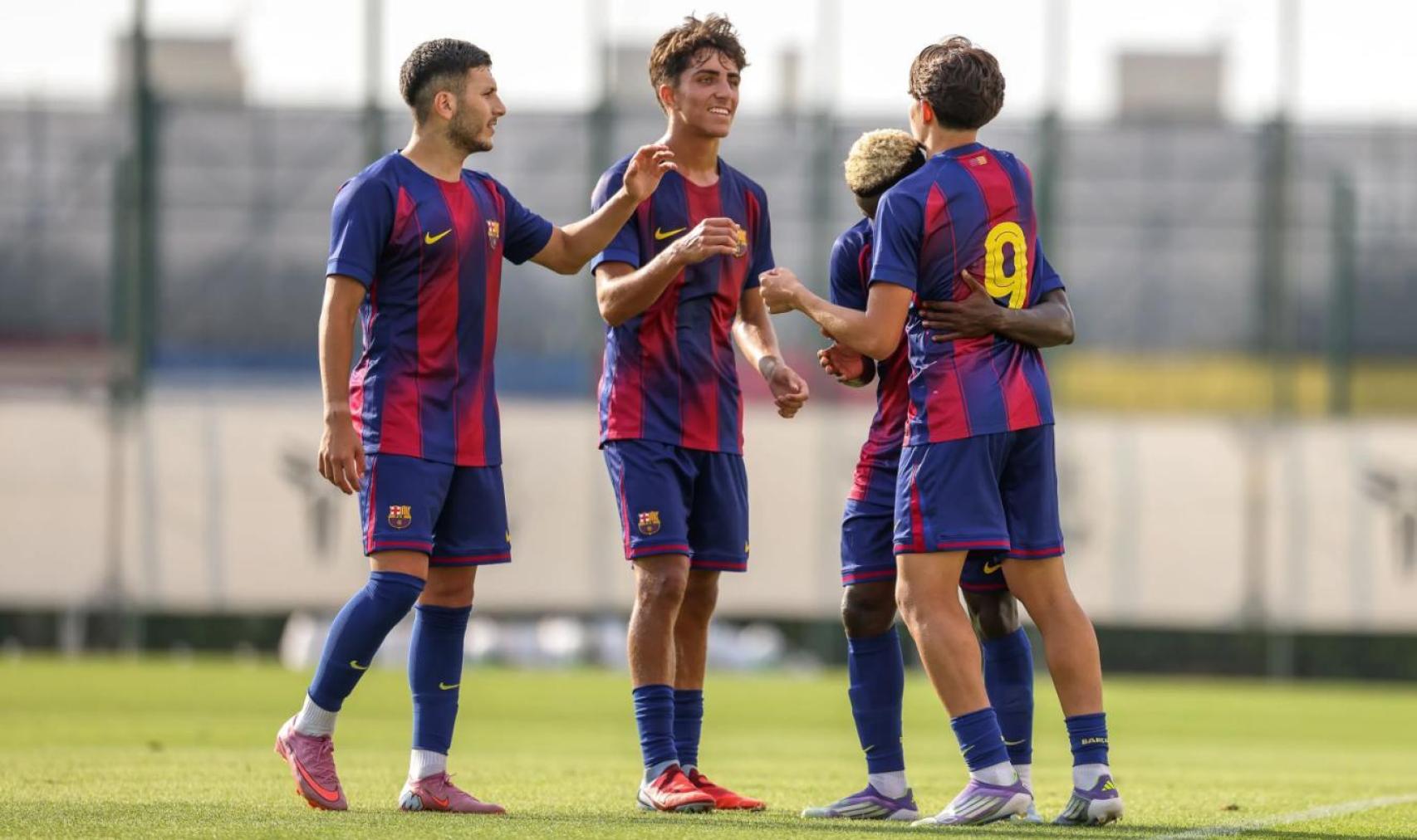 Roony Bardghji celebra un gol del Barça B en el amistoso contra el Atlètic Lleida