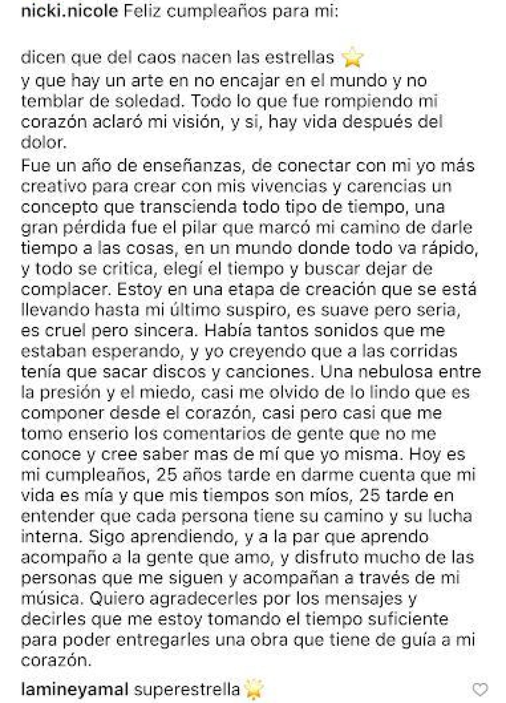 El comentario de Lamine Yamal en la publicación de Nicki Nicole