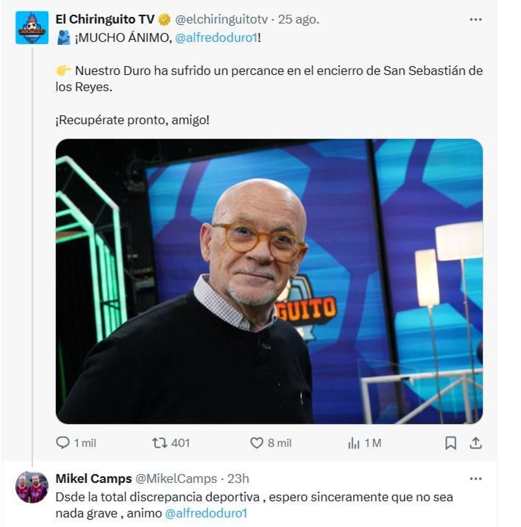 Miquel Camps le envía su apoyo a Alfredo Duro