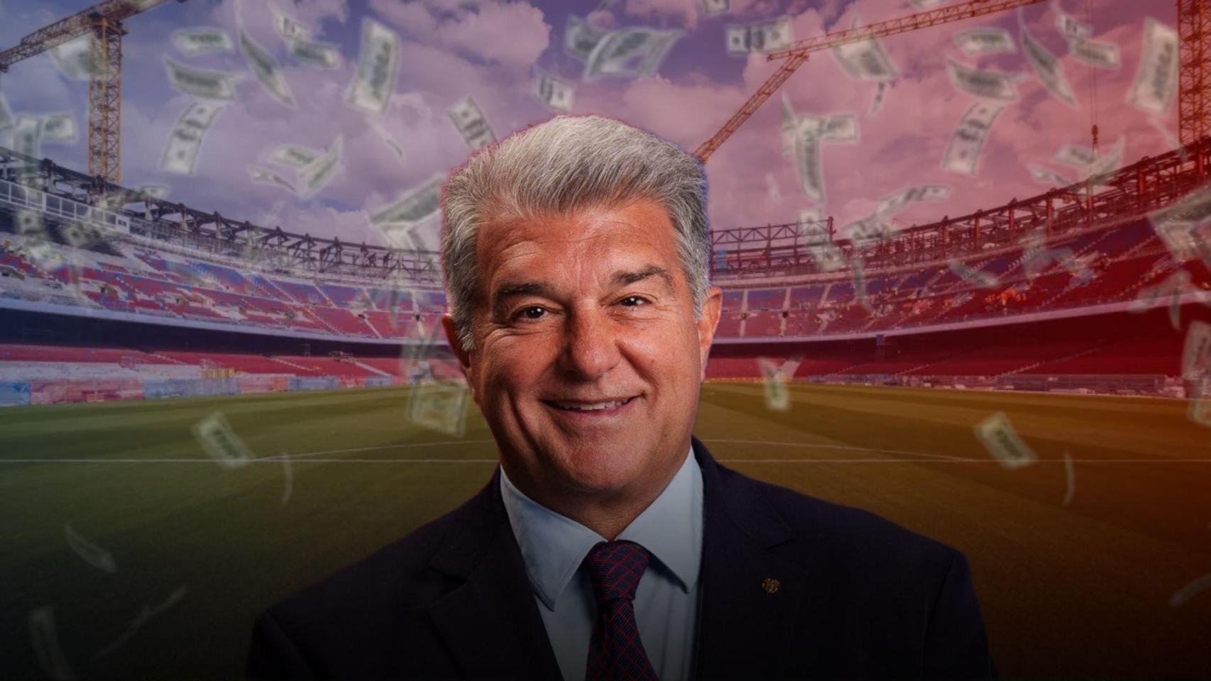 Joan Laporta en un montaje sobre el Camp Nou