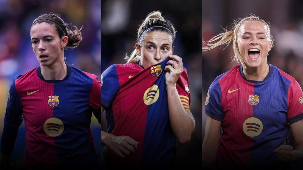 Aitana Bonmatí, Alexia Putellas y Fridolina Rolfö en un montaje