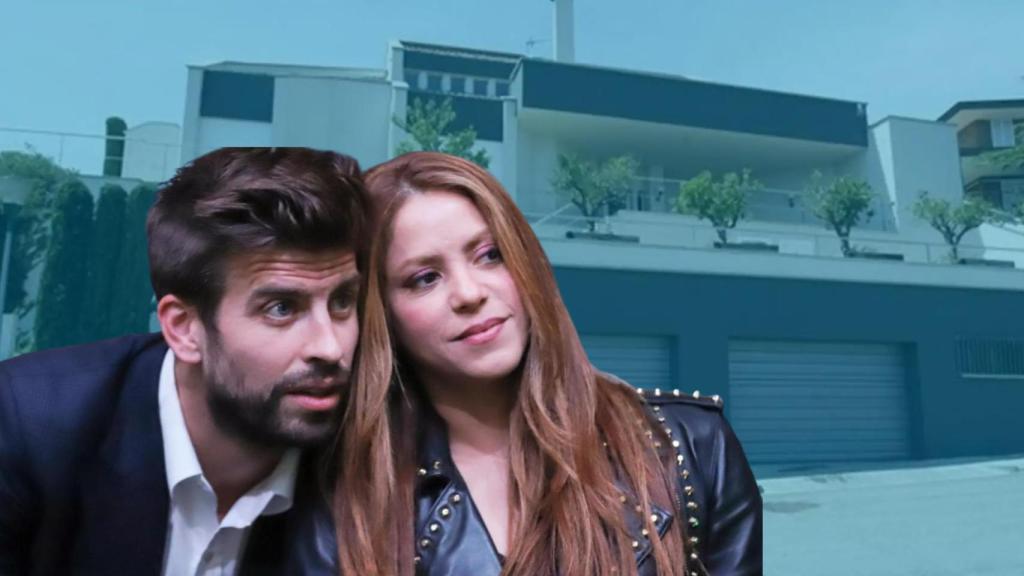 Montaje de Shakira y Piqué  y su casa de fondo en Esplugues
