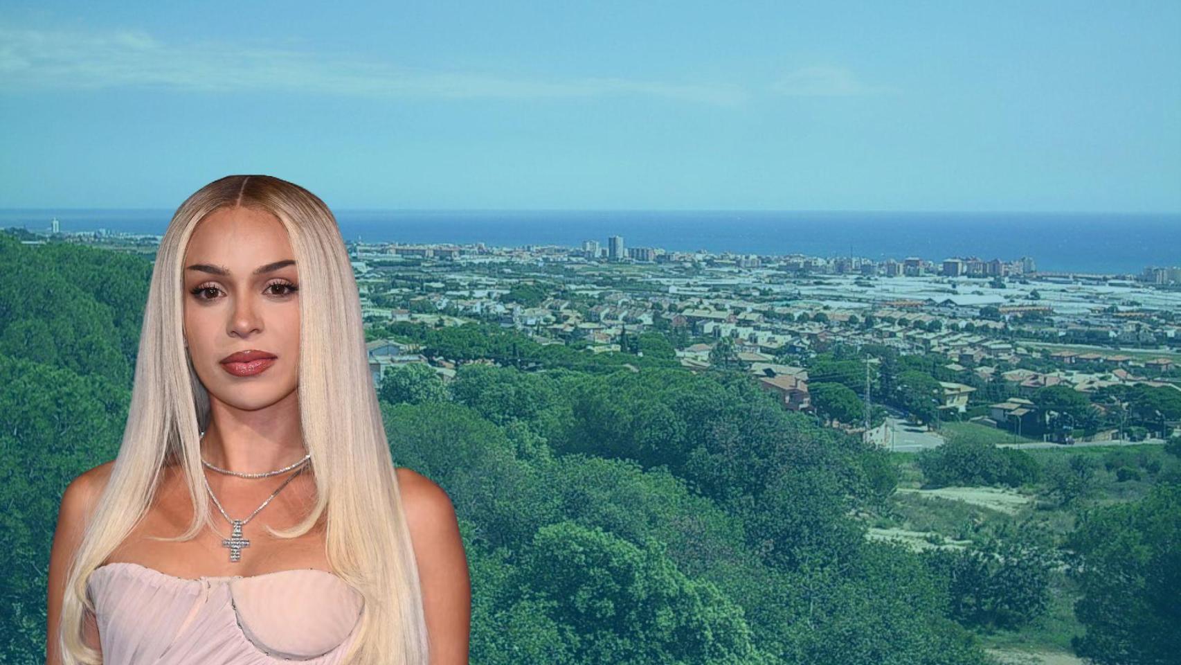 La cantante Bad Gyal con su pueblo de fondo en un montaje