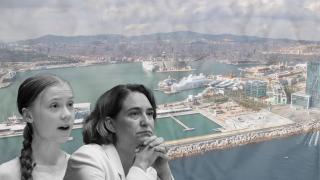 Greta Thunberg, Ada Colau y Marina Vela Barcelona, donde atracó la Flotilla ayer