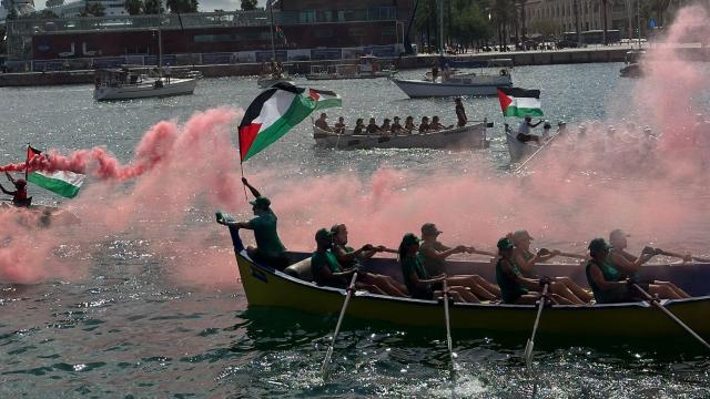 Imagen de la salida de la flotilla el 31 de agosto de 2025 desde el Puerto de Barcelona