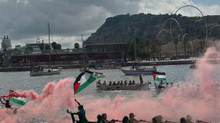 Imagen de la salida de la flotilla el 31 de agosto de 2025 desde el Puerto de Barcelona