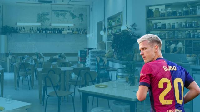 Fotomontaje de Dani Olmo sobre una imagen del restaurante La Balabusta