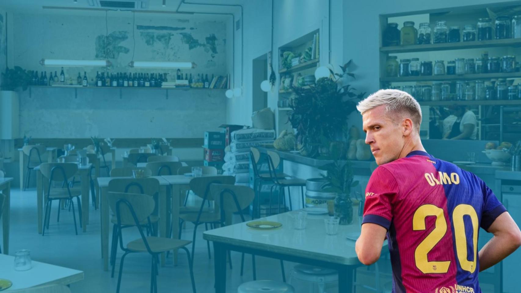 Fotomontaje de Dani Olmo sobre una imagen del restaurante La Balabusta