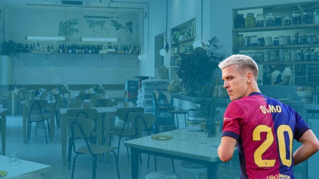 Fotomontaje de Dani Olmo sobre una imagen del restaurante La Balabusta