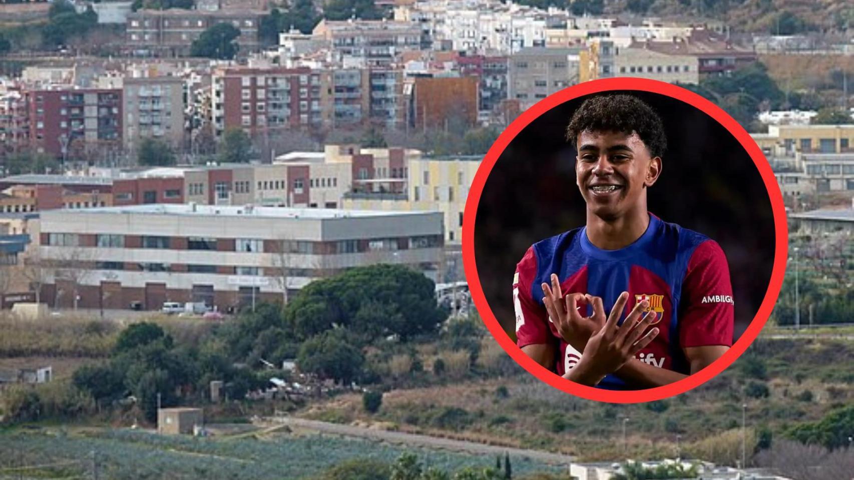 Fomontaje de Lamine Yamal y de una imagen del barrio donde creció