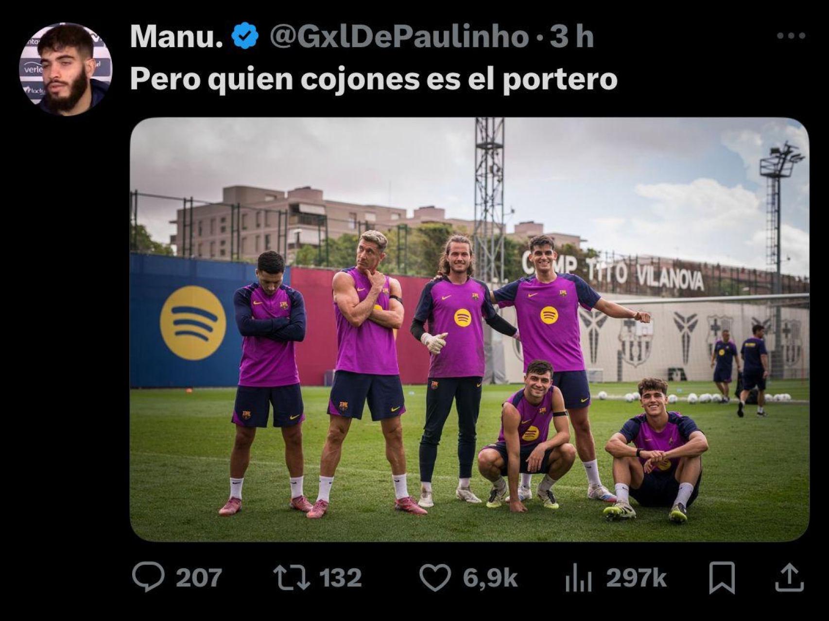 Los aficionados culés preguntan en X por quién es el portero de la imagen