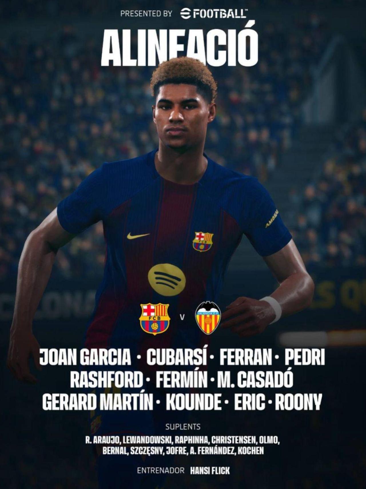 El once inicial del Barça para la cuarta jornada de la Liga 2025-26 ante el Valencia