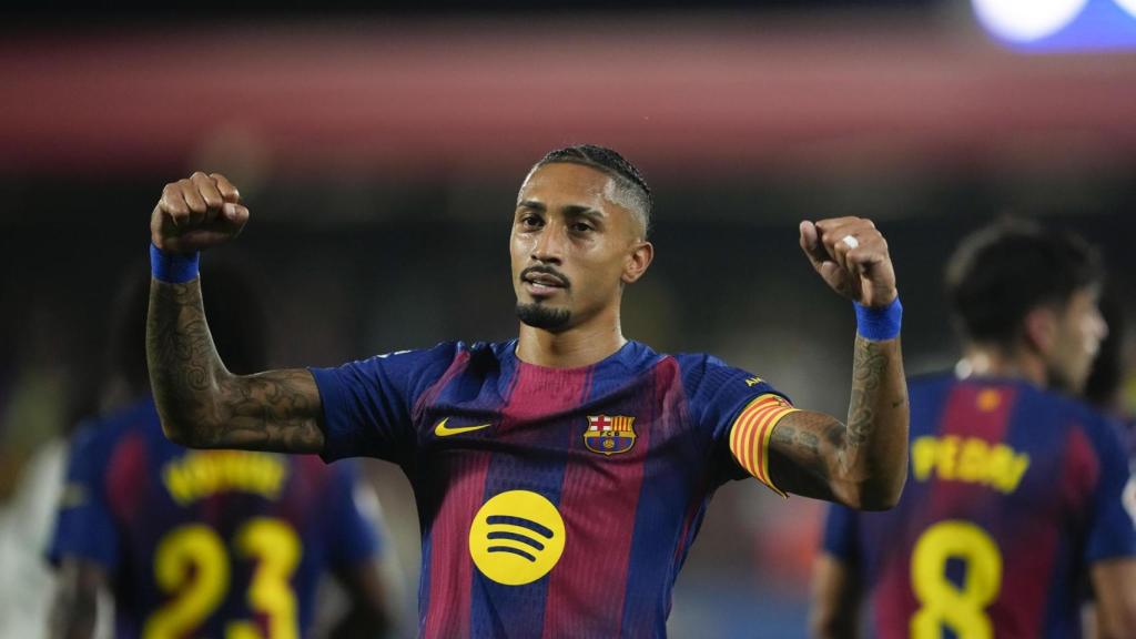 Raphinha celebra su gol contra el Valencia