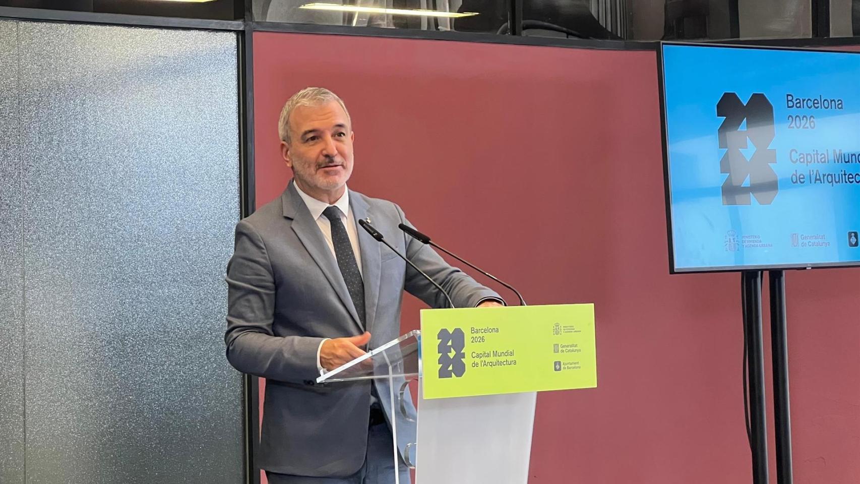 El alcalde de Barcelona, Jaume Collboni, en el acto de presentación de las actividades por la Capital Mundial de la Arquitectura 2026
