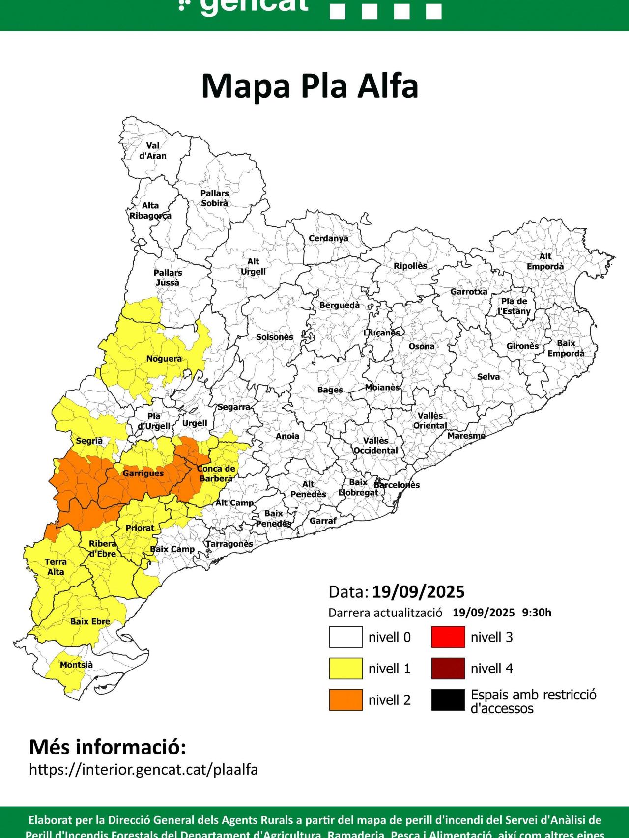 Mapa del Pla Alfa de loa Agents Rurals de la Generalitat a 19 de septiembre de 2025