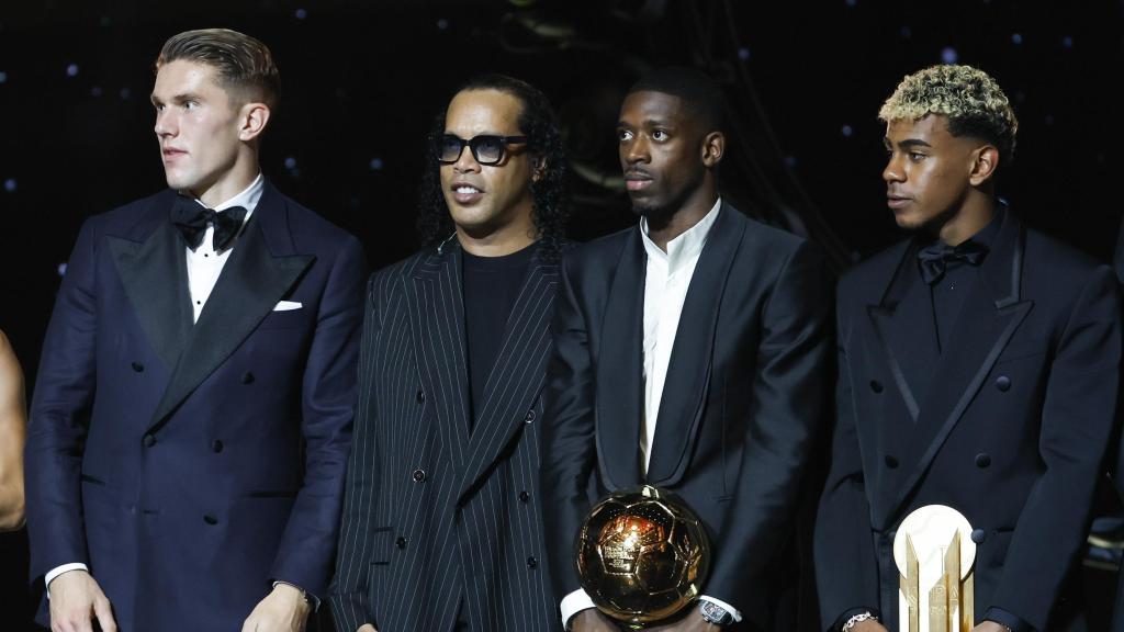 Viktor Gyokeres, Ronaldinho, Ousmane Dembelé y Lamine Yamal, en la gala del Balón de Oro