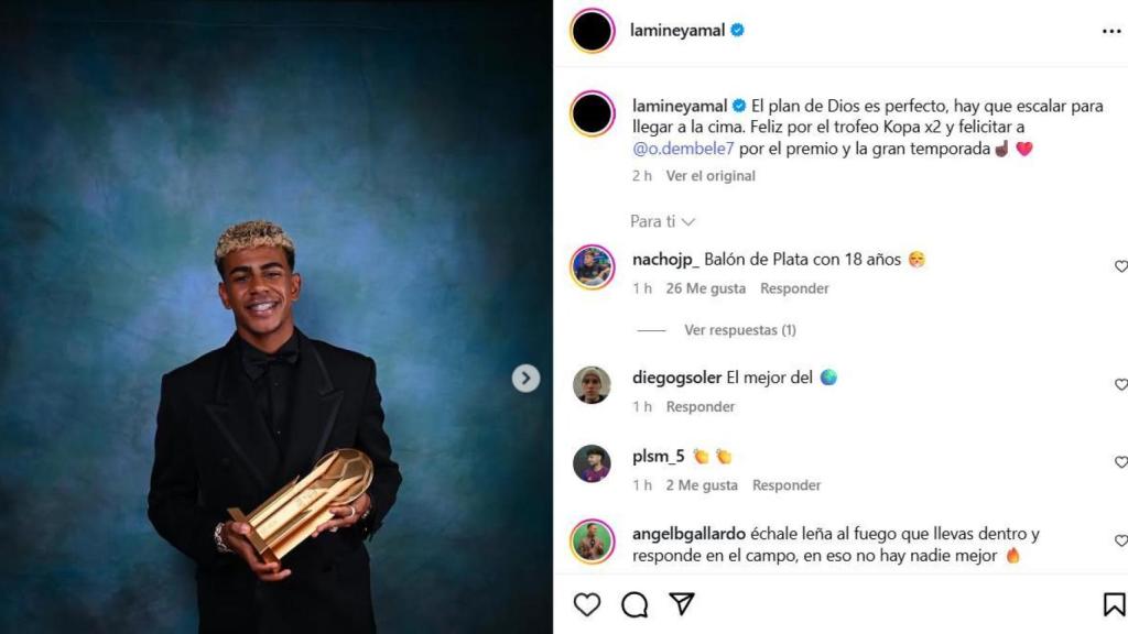 El mensaje esperanzador de Lamine Yamal tras quedarse a las puertas de levantar el Balón de Oro