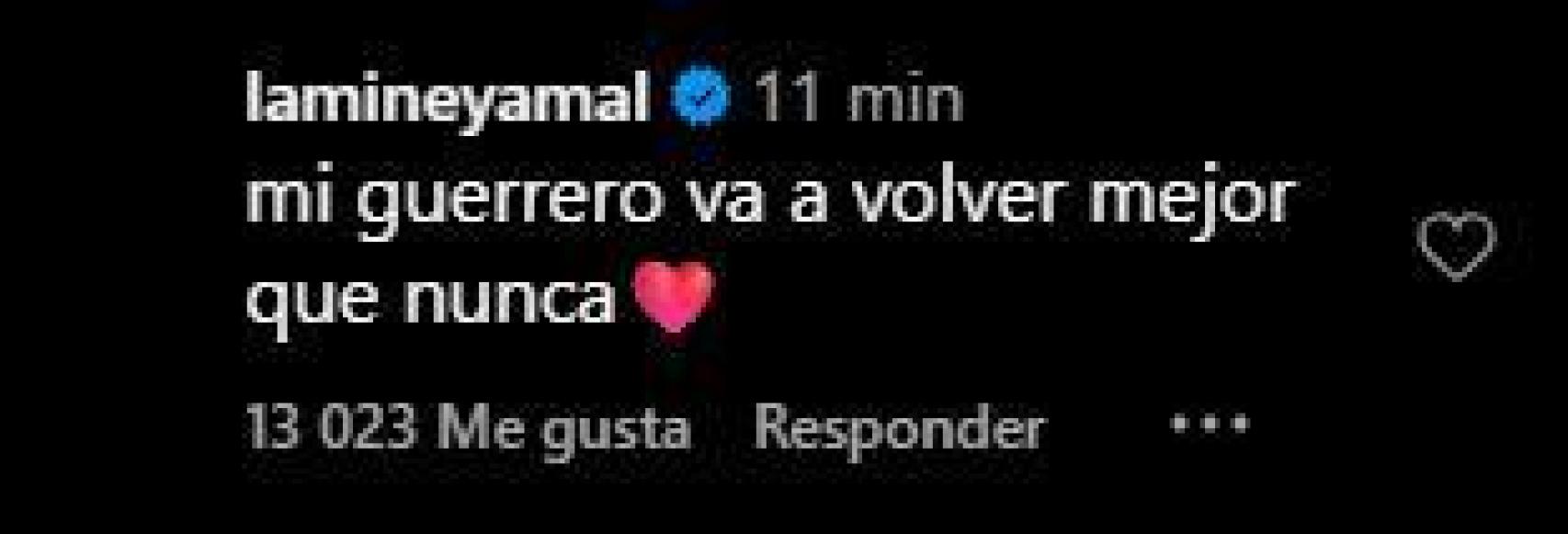 El comentario de Lamine Yamal en la publicación de Gavi sobre su segunda operación de menisco