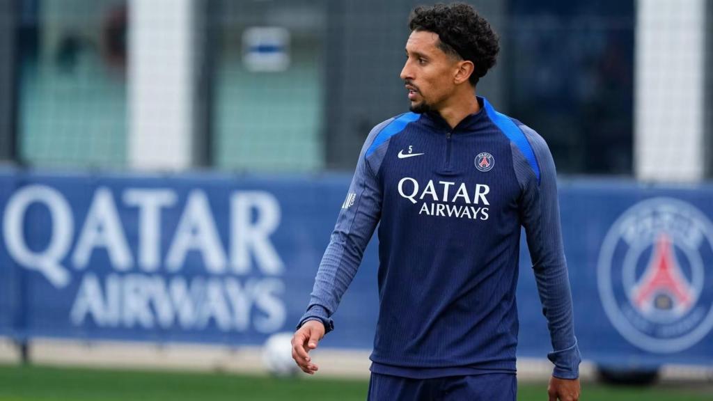 Marquinhos durante un entrenamiento del PSG