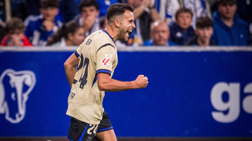 Éric García celebra su gol ante el Real Oviedo
