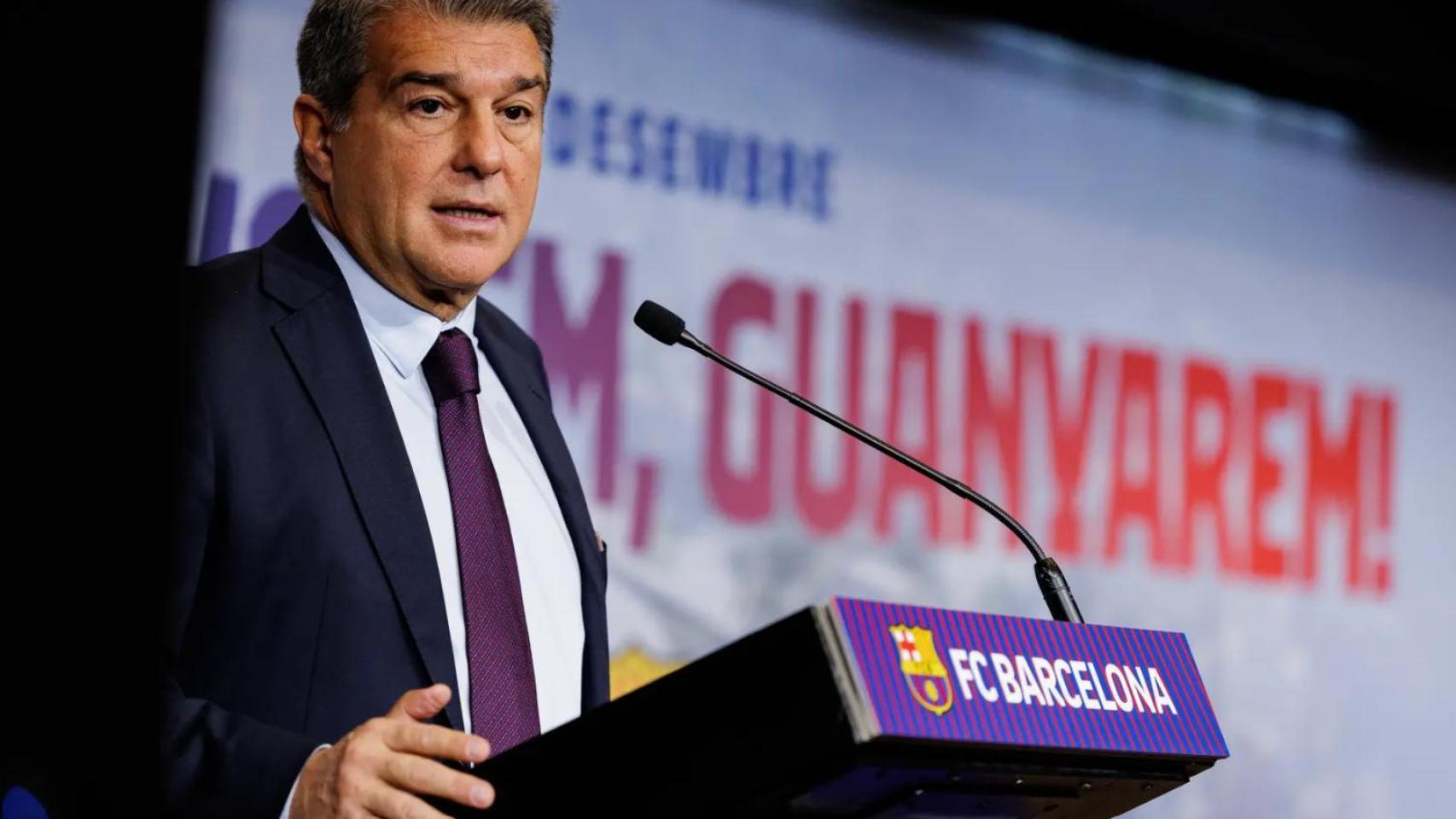 El presidente del Barça, Joan Laporta, en la presentación del informe 'forensic' ante los socios