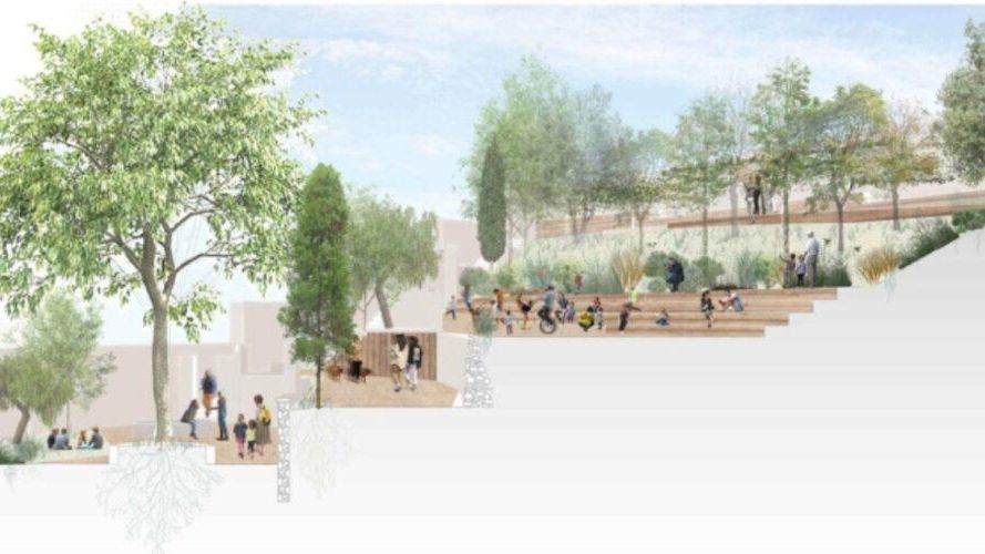 Render de los Jardines de la Font del Carbó en el Park Güell