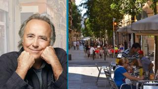 Montaje de Serrat junto a una imagen del barrio donde nació