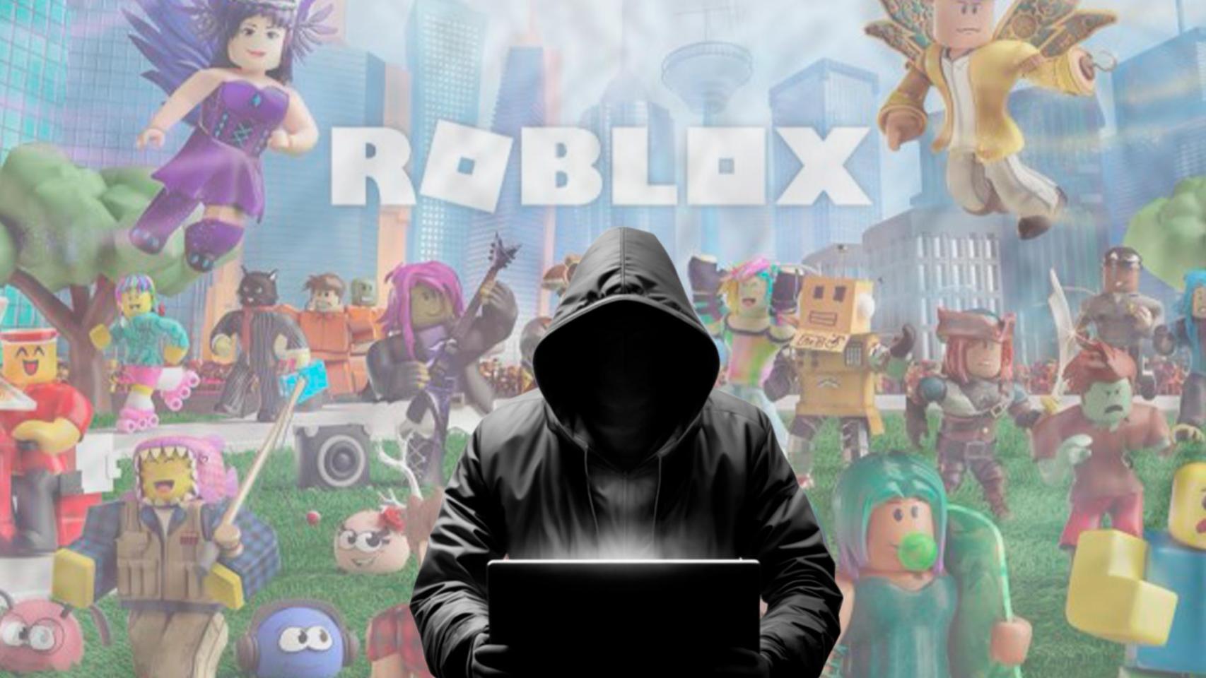 Un fotomontaje de una figura sobre un fondo del videojuego Roblox