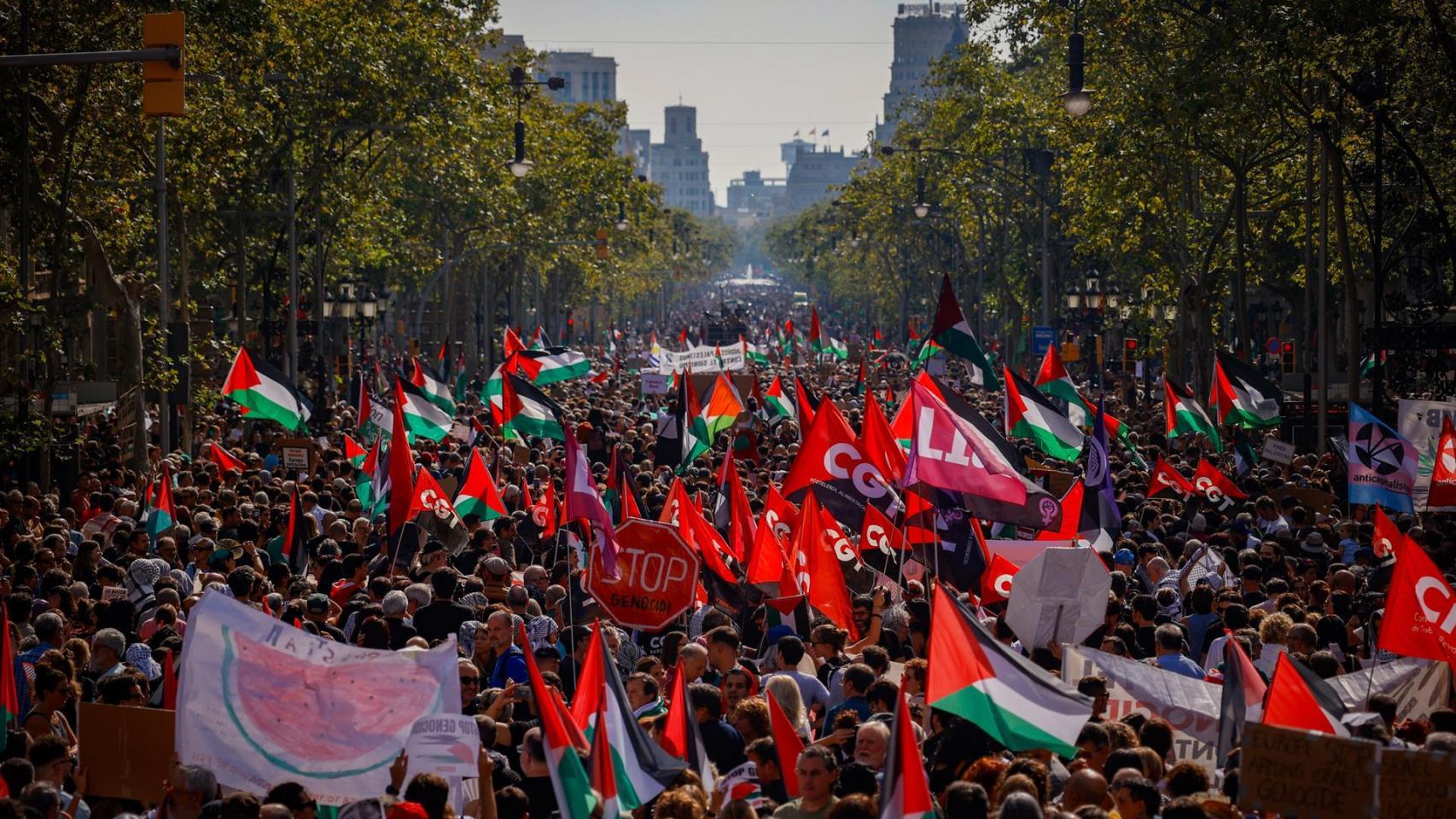 La manifestación por Palestina congrega a 70.000 personas según la Guardia Urbana