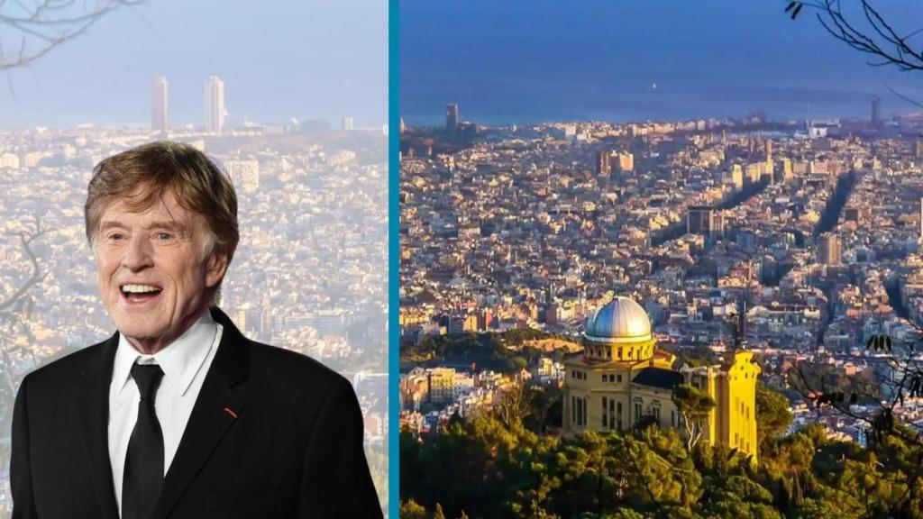 El actor Robert Redford y una imagen de Barcelona de fondo