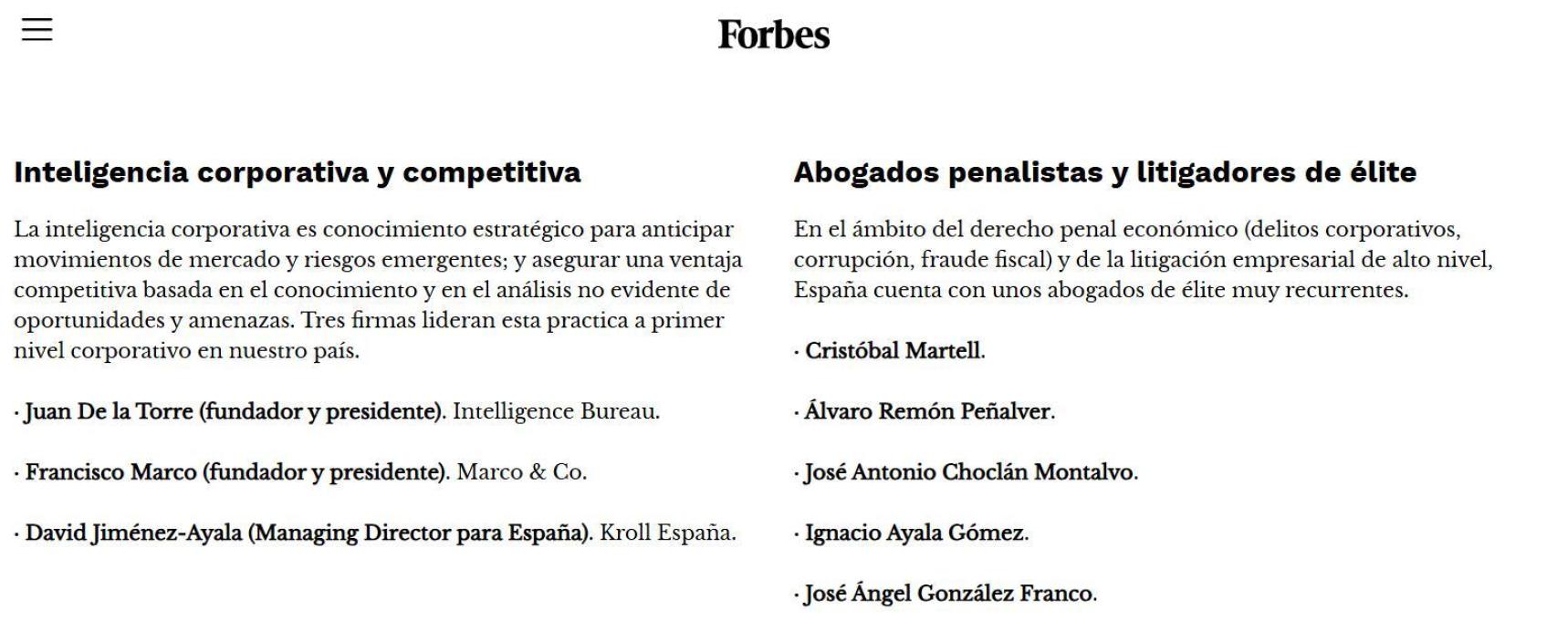 Lista Forbes de las personas más influyentes de España en el mundo empresarial