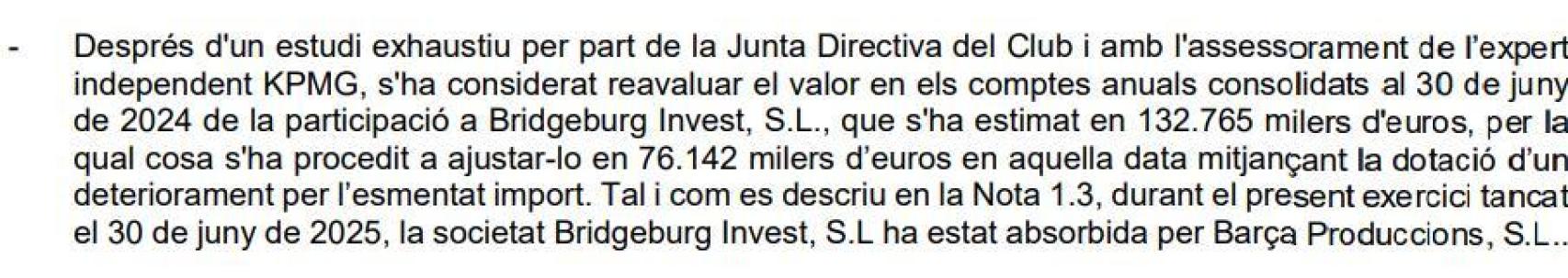 El Barça deteriora 76 millones de su participación en Bridgeburg Invest en el ejercicio 23-24