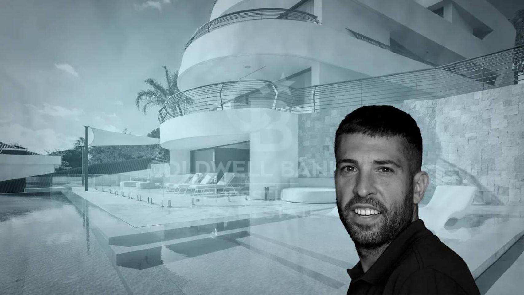 Montaje de Jordi Alba y su casa de la zona alta de Barcelona de fondo