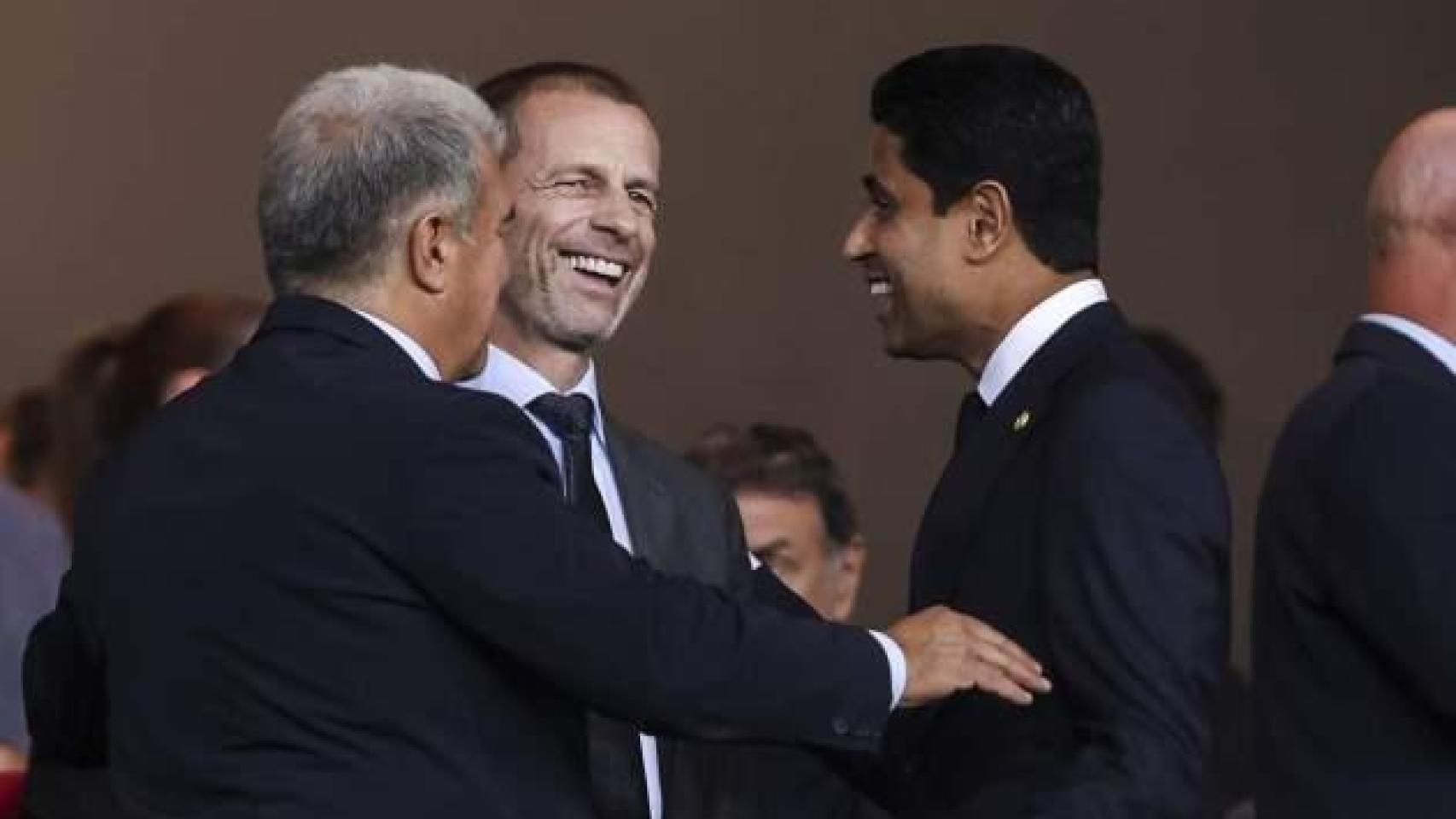 Laporta, Ceferin y Al-Khelaifi