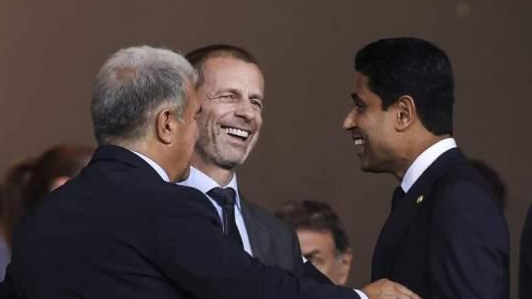 Laporta, Ceferin y Al-Khelaifi