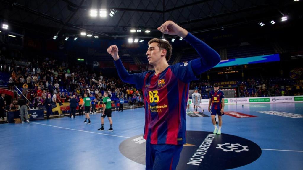 Ian Barrufet celebra la victoria del Barça de balonmano contra el Pick Szeged