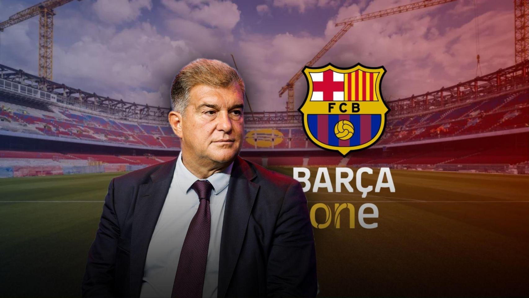 Joan Laporta y el logotipo de Barça One en un montaje