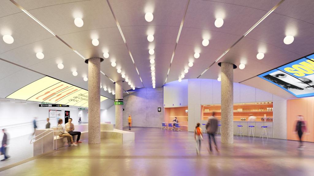 Render del vestíbulo que unirá el DHub con la estación de Glòries de Barcelona
