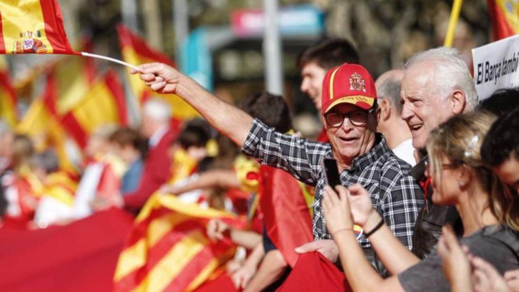 Manifestantes en Barcelona por el Día de la Hispanidad, en una imagen de archivo