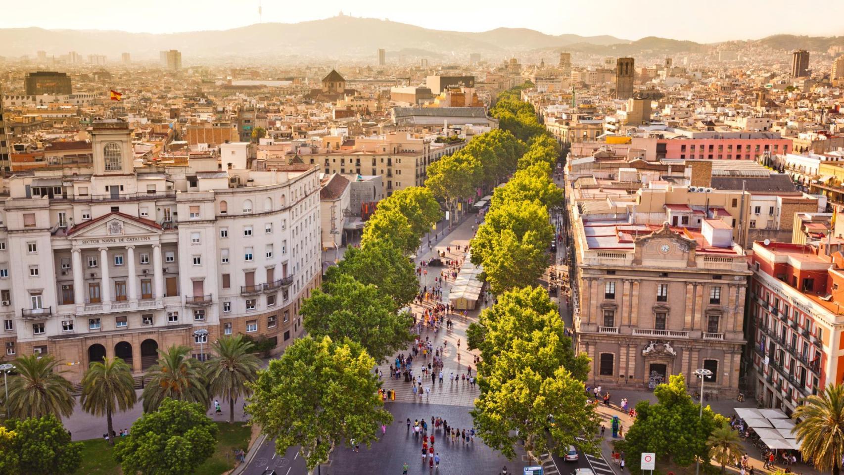 Vista aérea de Las Ramblas de Barcelona