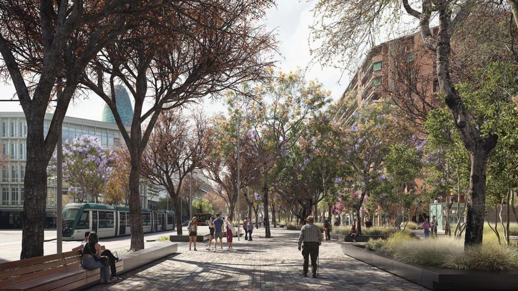 Render del futuro paseo de la Gran Via en Glòries, Barcelona