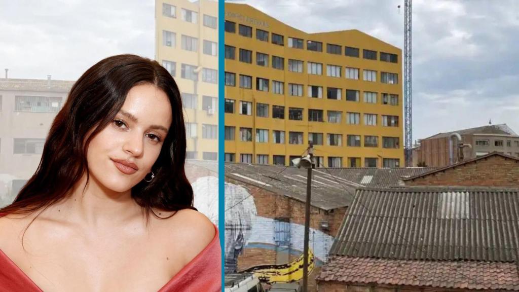 Montaje de Rosalía con su fundación de fondo